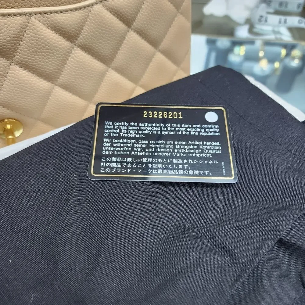 NWTS!AUTHENTIC Chanel Double Flap Beige Caviar Quilted Gold Purse/Shoulder Bag